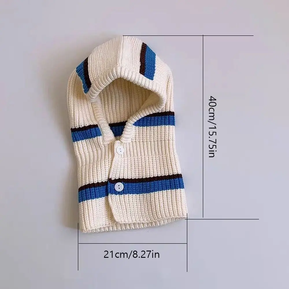 Soft Colorful Stripe Balaclava Hat Windproof Stretchable Knitted Cap Scarf Winter Warm Hooded Beanies