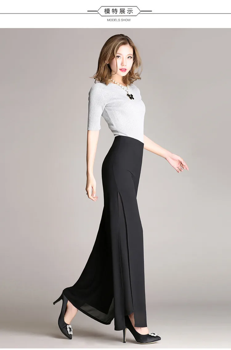 black cargo pants 2022 Summer Thin Chiffon Pant Women High Waist Double Layer Wide Leg Pants Split Flared Culottes Trousers Feminina JD2326 white capris