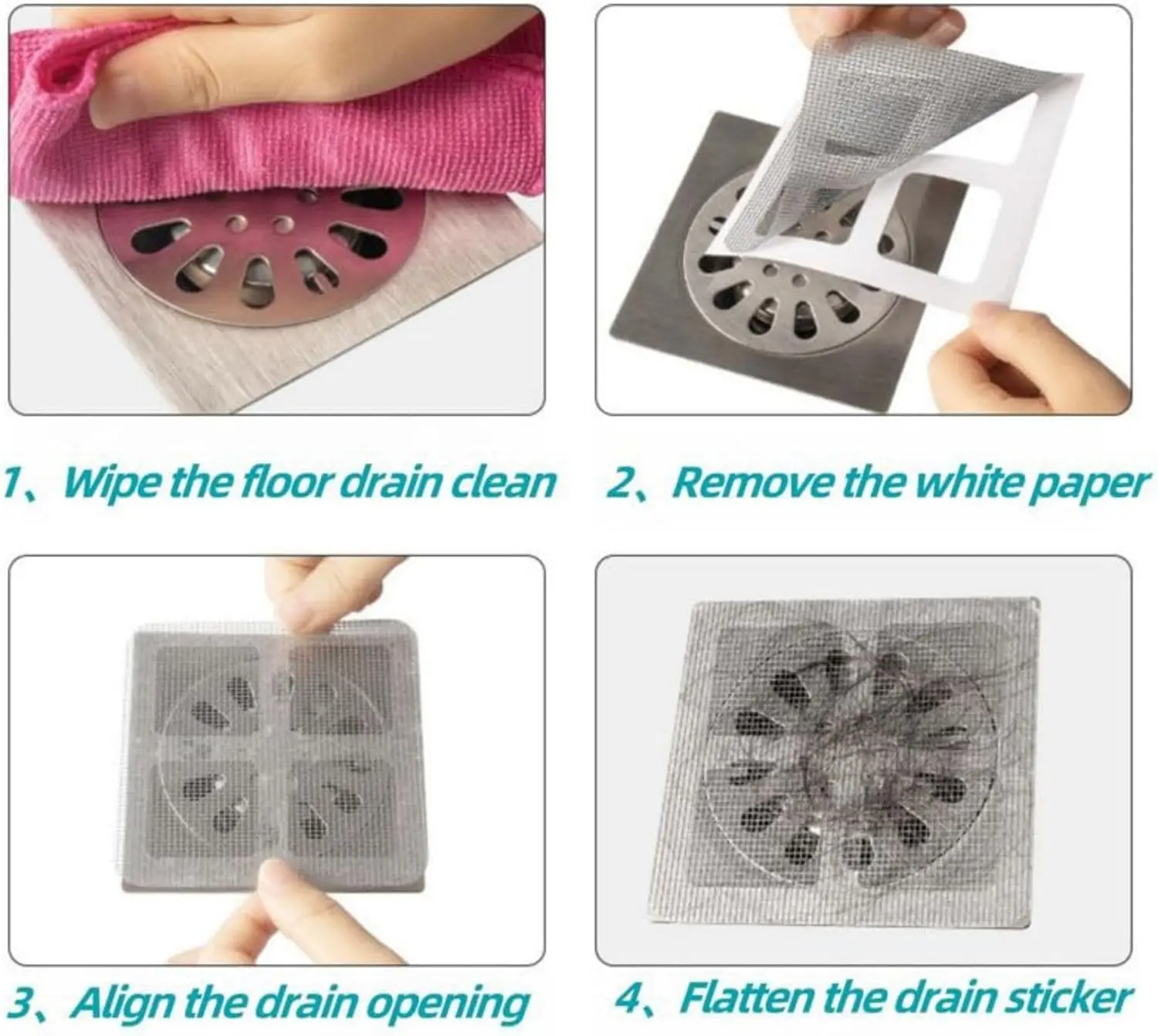 Disposable Shower Drain Hair Catcher Shower Drain Cover Hair Catcher Mesh Stickers Floor Sewer Filter Scree
