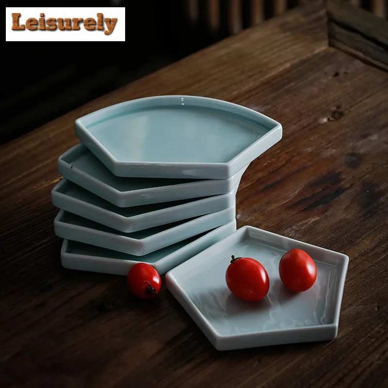 Misty Blue Fruit Dishes Japanese Pastry Plate Trinket Dish Candy Bar Cake Display Stand Household Plates For Food Gift Supplies