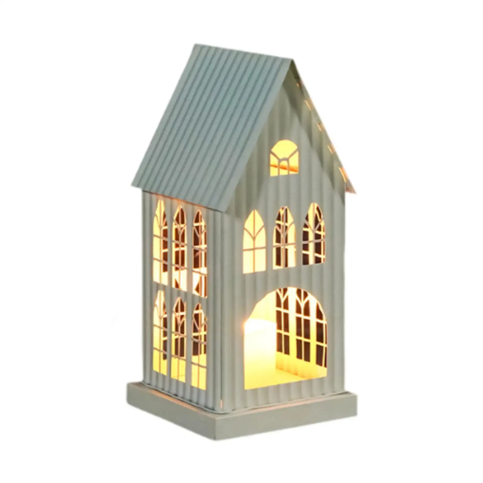 Village House Candle Holder Tea Light Lantern Desktop Ornament Candle Stand for Table Indoor Living Room Desk Home Decoration