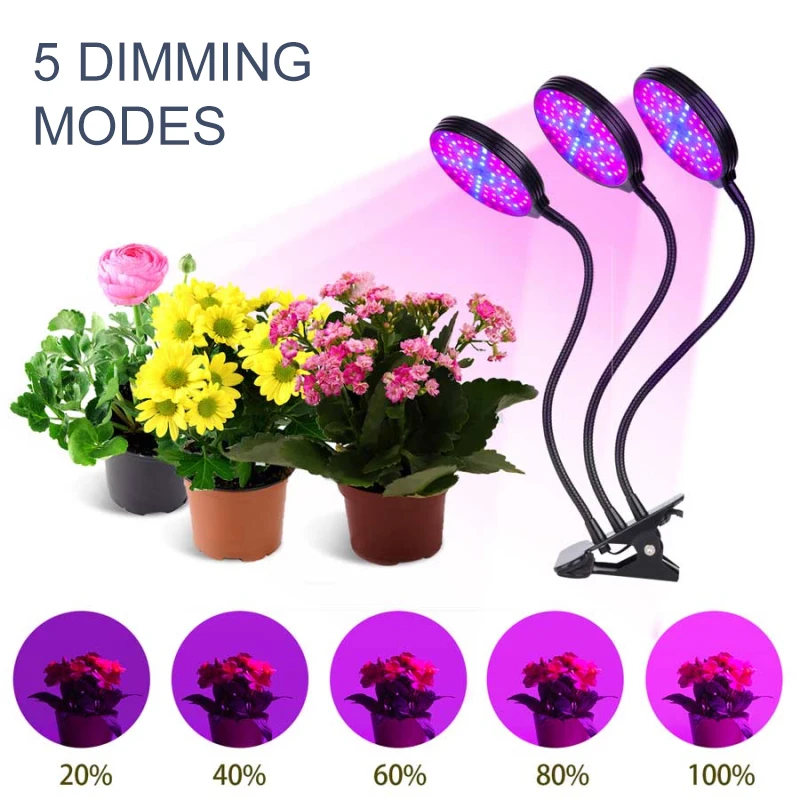 풀 스펙트럼 LED 성장 조명 USB 피토 램프, 식물 묘목 꽃 홈 텐트 성장용 제어 피토램프 포함, 3 개