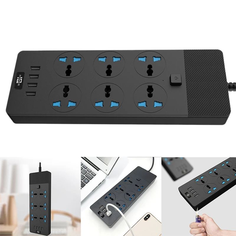 

RISE-Power Strip With USB- Extension Cord With 6 Outlets 4 USB Charger Desktop Charging Station For Home Office Dorm