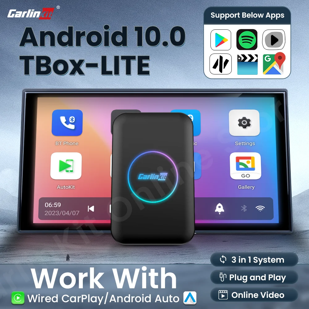 Фото CarlinKit Lite Tv приставка Android 10 беспроводной Carplay и Android Авто адаптер Поддержка онлайн Netfix Youtube IPTV Spotify Wifi BLE №1