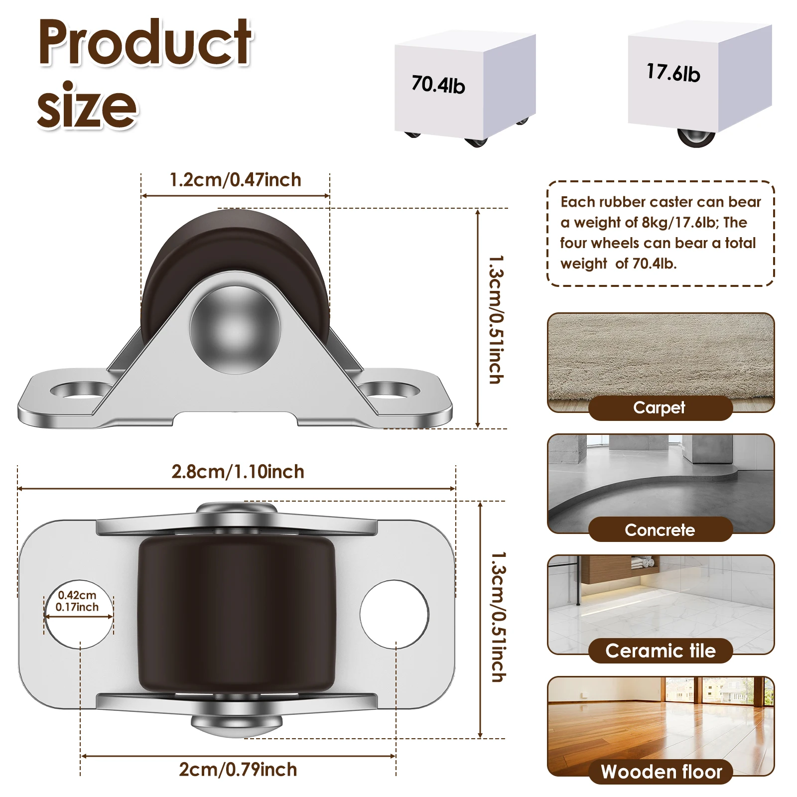 Furniture Castors Directional Casters Fixed Caster Wheels Mute Rubber Non Swivel Casters 17.6lbs Capacity Per Wheel 16/32 PCS furniture casters furniture casters wheels