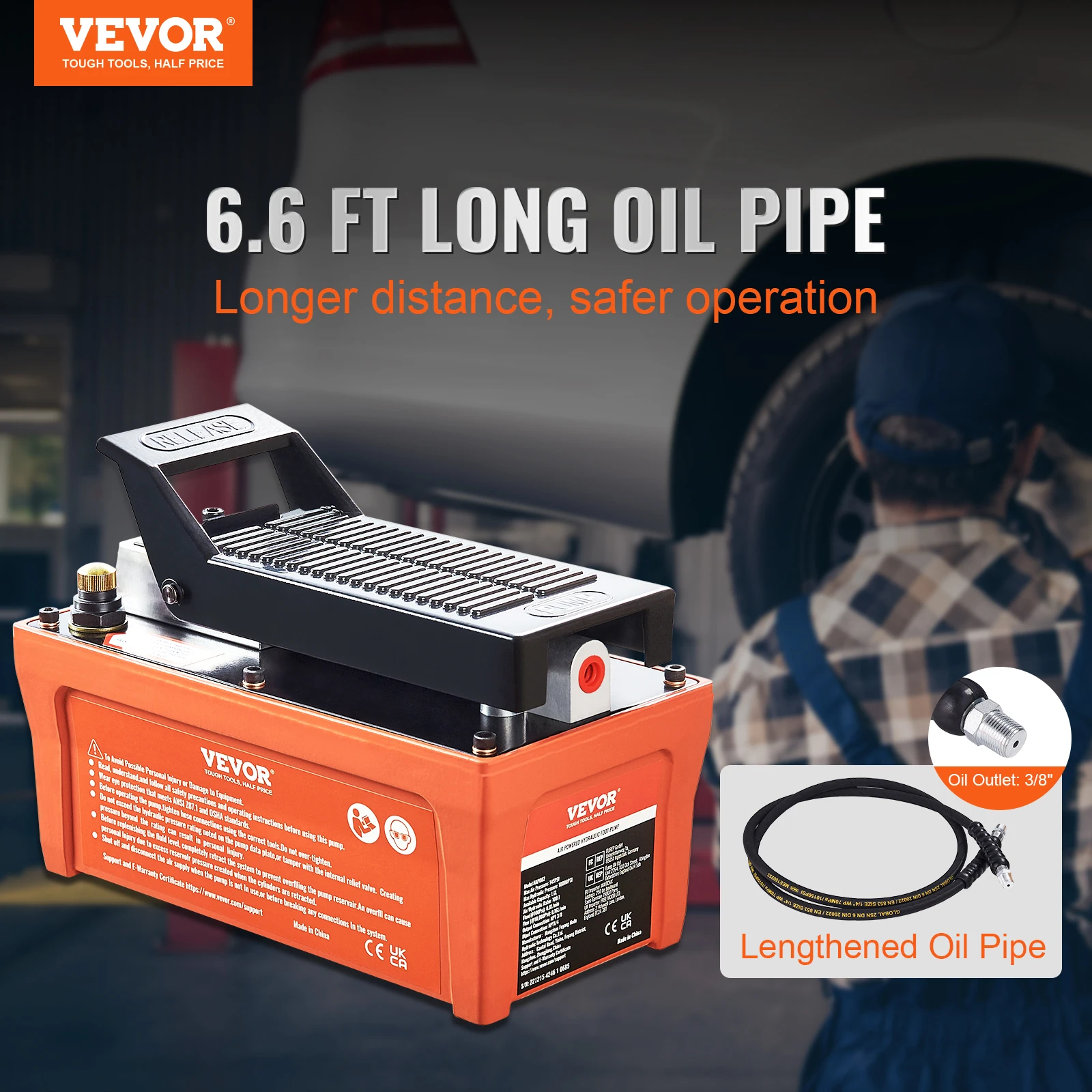 VEVOR Air Hydraulic Pump 10,000 PSI 1/2 Gal Reservoir Foot Actuated Air Treadle for Auto Body Frame Machines and Pulling Post 2