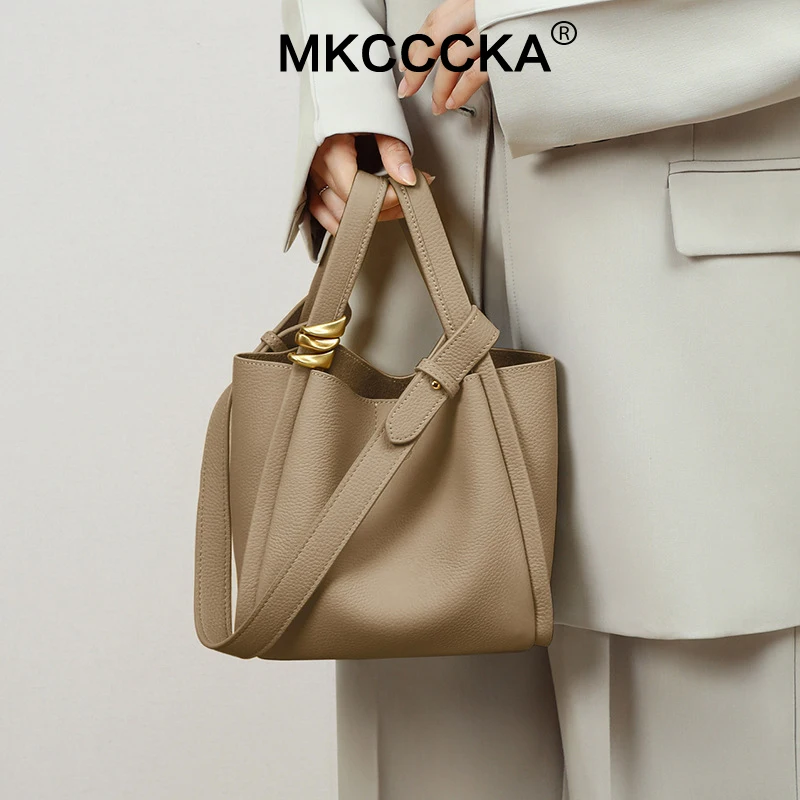 

2023 Women's Genuine Leather Bag Female New Luxury Bucket Handbag Lady Fashion Casual Shoulder Bag Crossbody Messenger for Girls