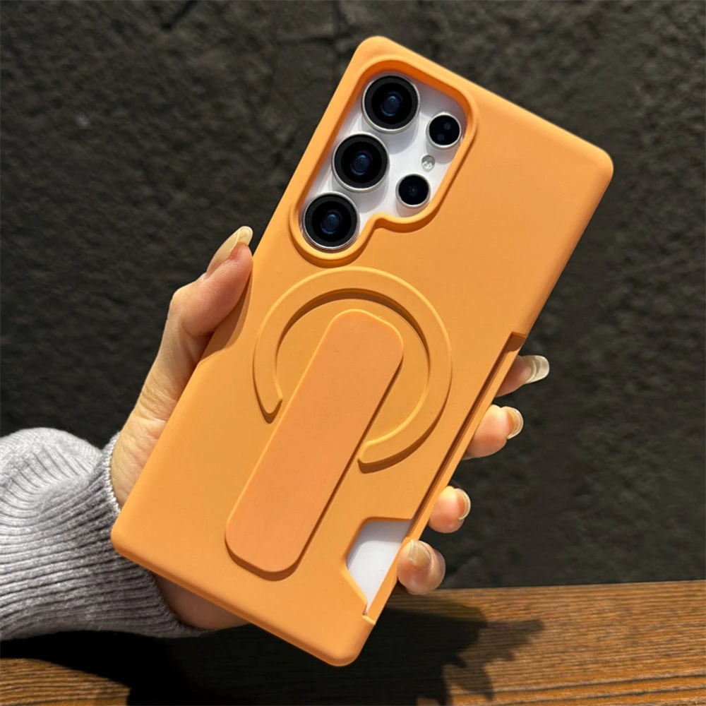 Slide-Mounted Card Holder Magnetic Phone Case with Folding Stand and Shockproof Frosted Cover