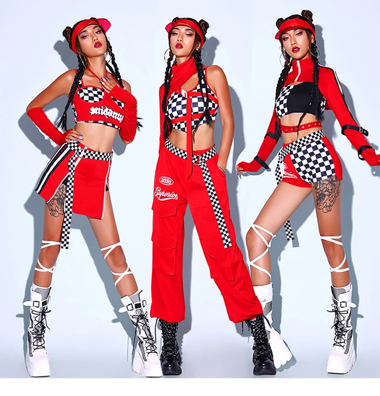 

Modern Jazz Dance Costume Women Bar Ds Dj Clothing Red Outfits Nightclub Sexy Gogo Dance Hip Hop Clothes Performance Wear