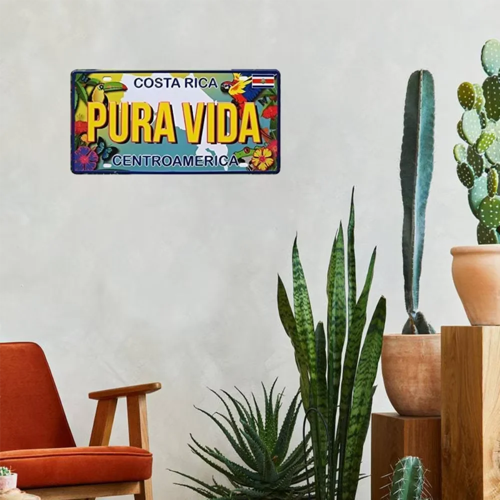 HCHANA Vintage Costa Rica Pura Vida auto kentekenplaat metalen borden tinnen plaquette muur poster voor garage man grot cafe bar pub bier patio woondecoratie