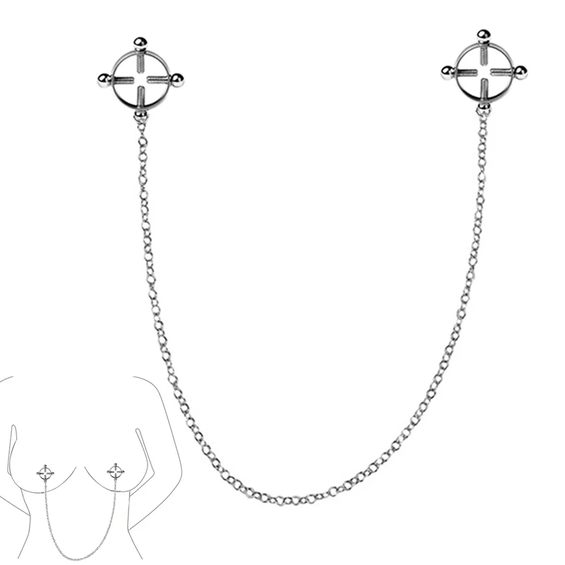 Stainless Steel Nipple Clips Chain Set Woman Breast Bondage Sex Toy