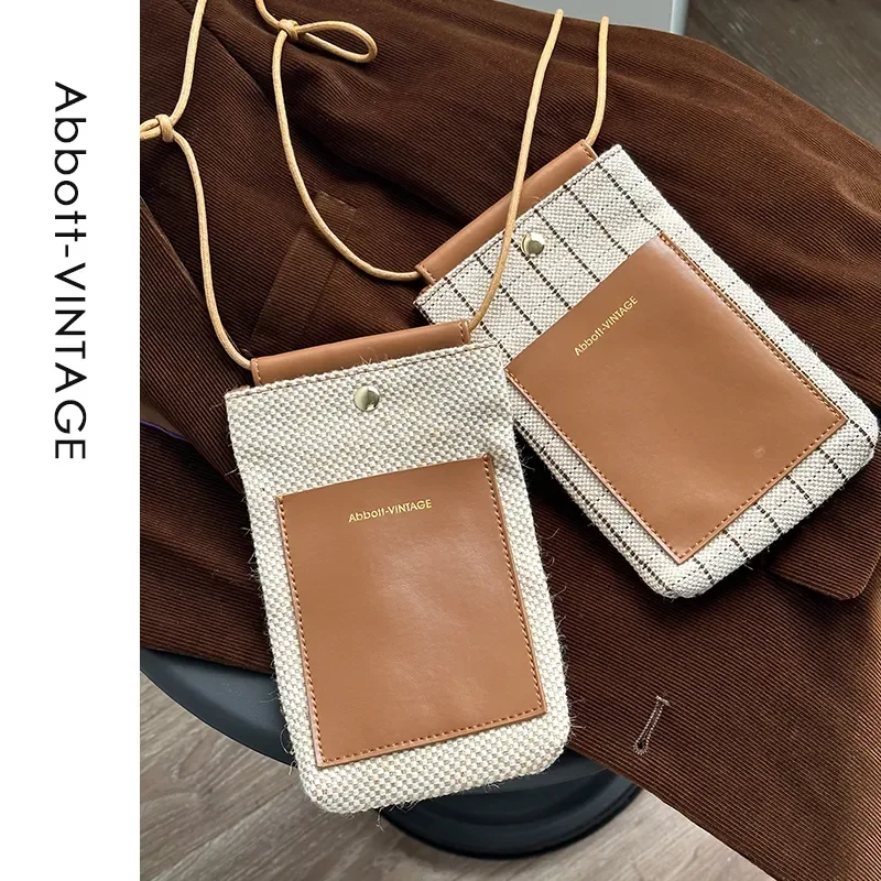 

Canvas phone bag, simple and casual phone bag, cowhide single shoulder crossbody weaving