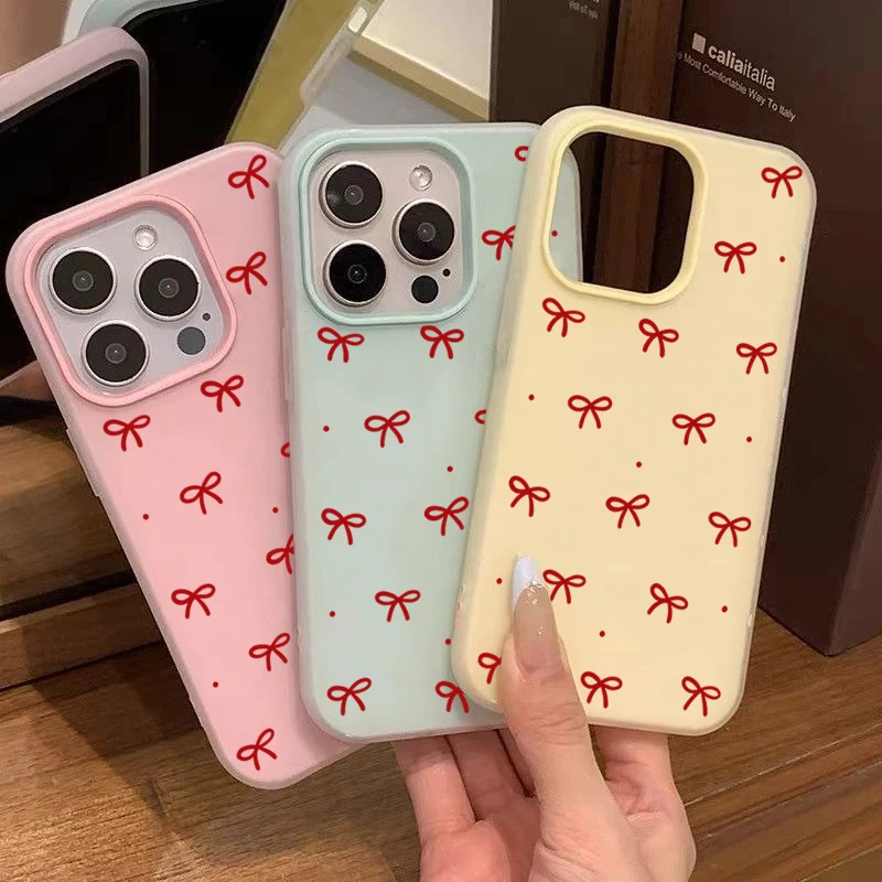 Charming Red Bow Print 2-in-1 Matte Jelly Phone Case Cover