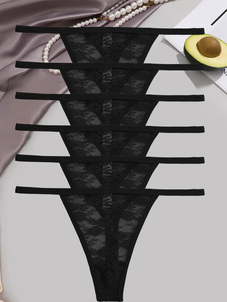 6PCS/Set Women's Underwear Lace Panties Floral Lingerie Woman Panties Sexy Thong G-String Female Pantys Perspective Intimates