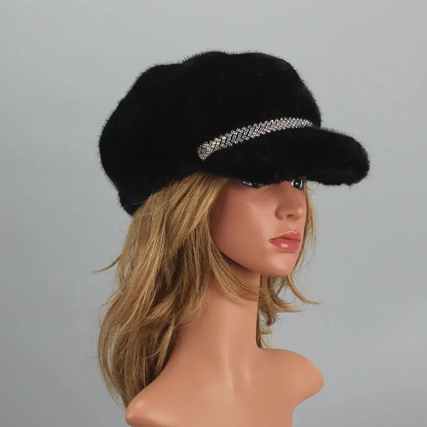 Women Beret Autumn Winter Faux Fur Hat Solid Plain Octagonal Newsboy Cap