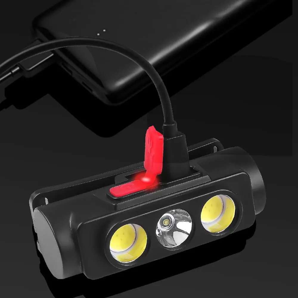 Lampe Frontale LED 10W Rechargeable Type-C, Blanc/rouge, 180°, étanche, Pour Camping