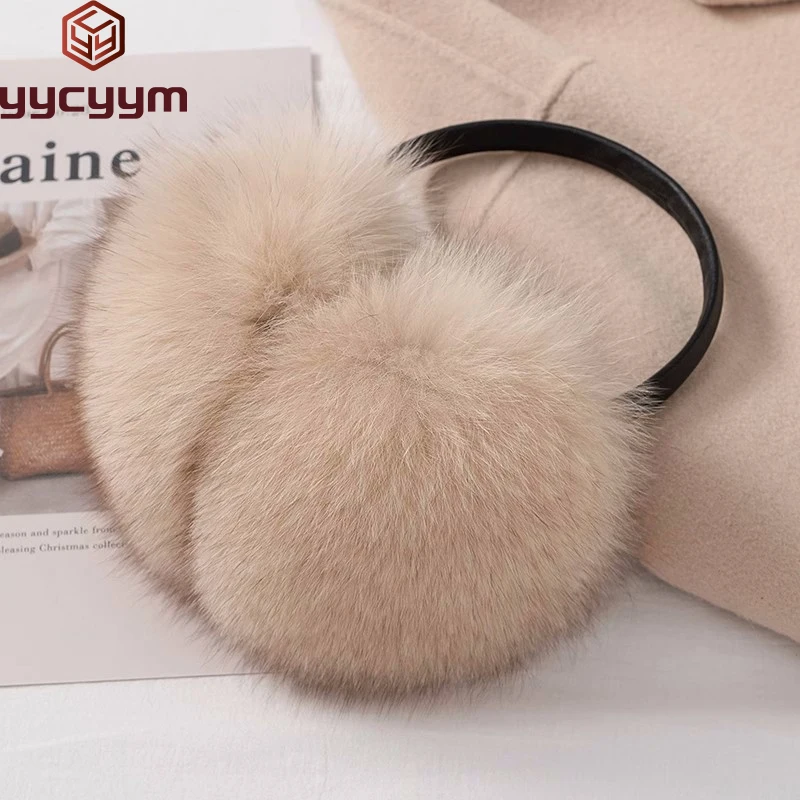 Ladies Fox Fur Earmuffs Winter Women Warm Real Fox Fur Earmuffs Girl's Earlap Ultra Large Ladies Plush Earmuff