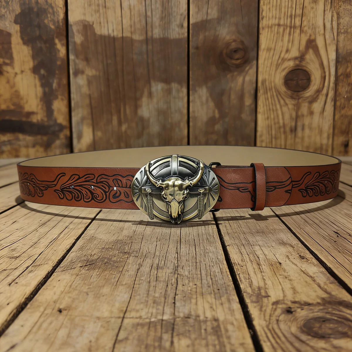 Plus Size Unisex Western PU Leather Vintage Belt with Bull Decoration and Horse Buckle