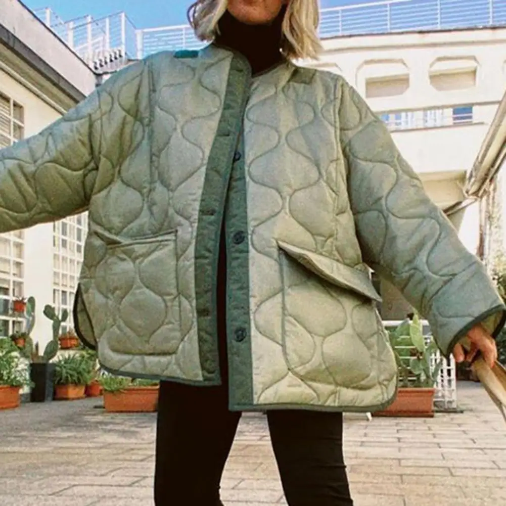 

Practical Button-down Slit Jacket Outwear Compact Jacket Outwear Cold Resistant Women Quilted Slit Jacket for Home