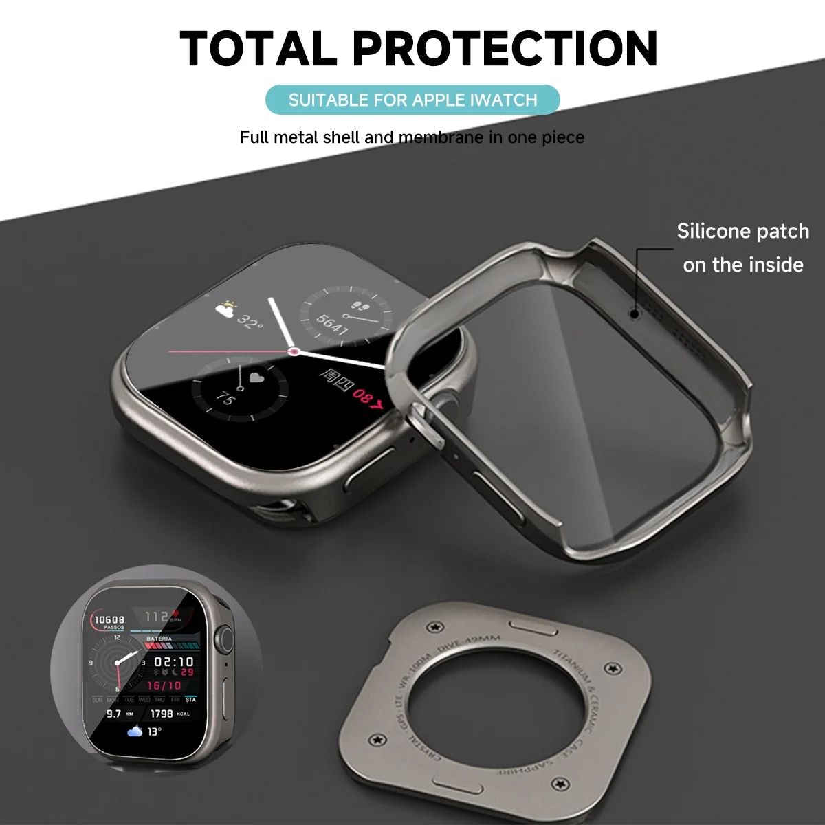 Premium Alloy All-Inclusive Metal Frame Case for Apple Watch - Aluminum Cover