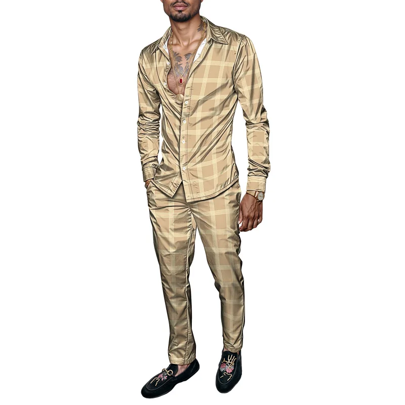 Conjunto de camisa de hombre primavera/verano 2025, estampado de marca, moda, sencillo, de dos piezas, traje de fiesta ligero de lujo para hombre, manga larga, nuevo St_voghion.com