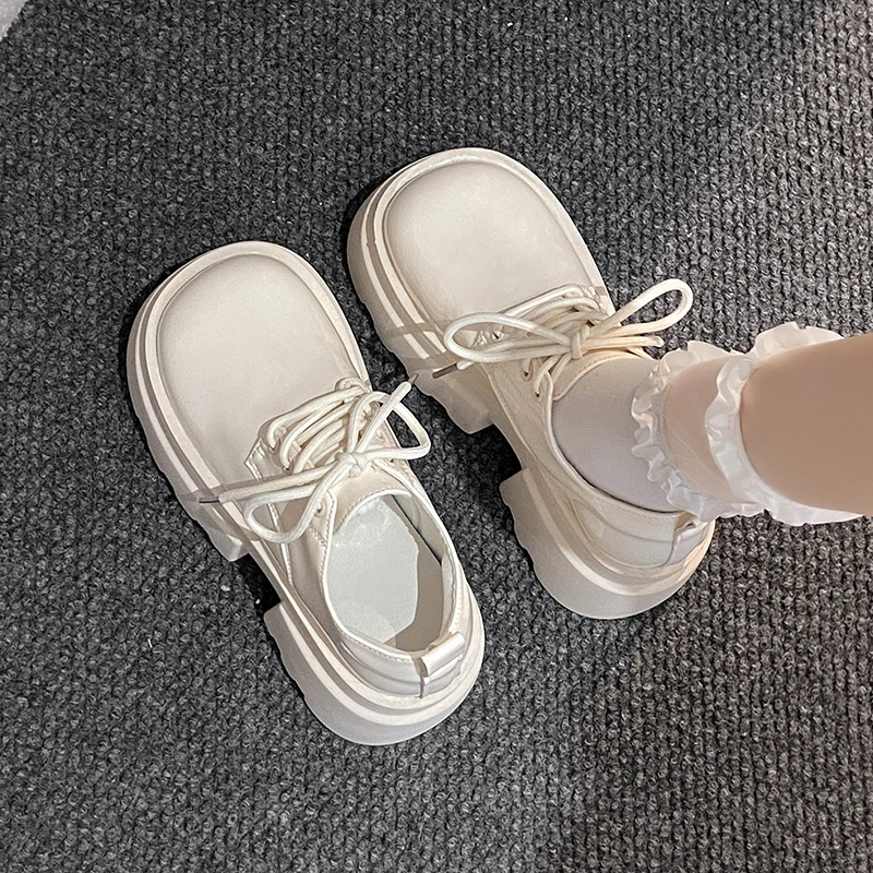 Aphixta 7.5cm Square Heel Ankle Boots Patent Leather Sneakers Women's Shoes Chunky Sole Lace Up Black Boots Shoes Women