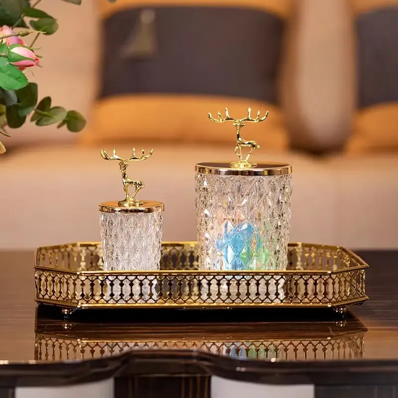 European Elk Storage Jar - Metal Glass Jewellery Jar for Living Room - Candy Jar Ornament Light Luxury Home Decorations 2