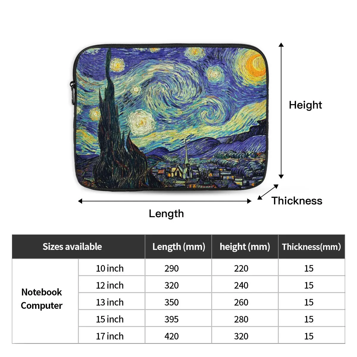 Prova de Choque para Notebook Van Gogh Laptop Liner Sleeve 12 13 15 17 Case à - Imagem 3