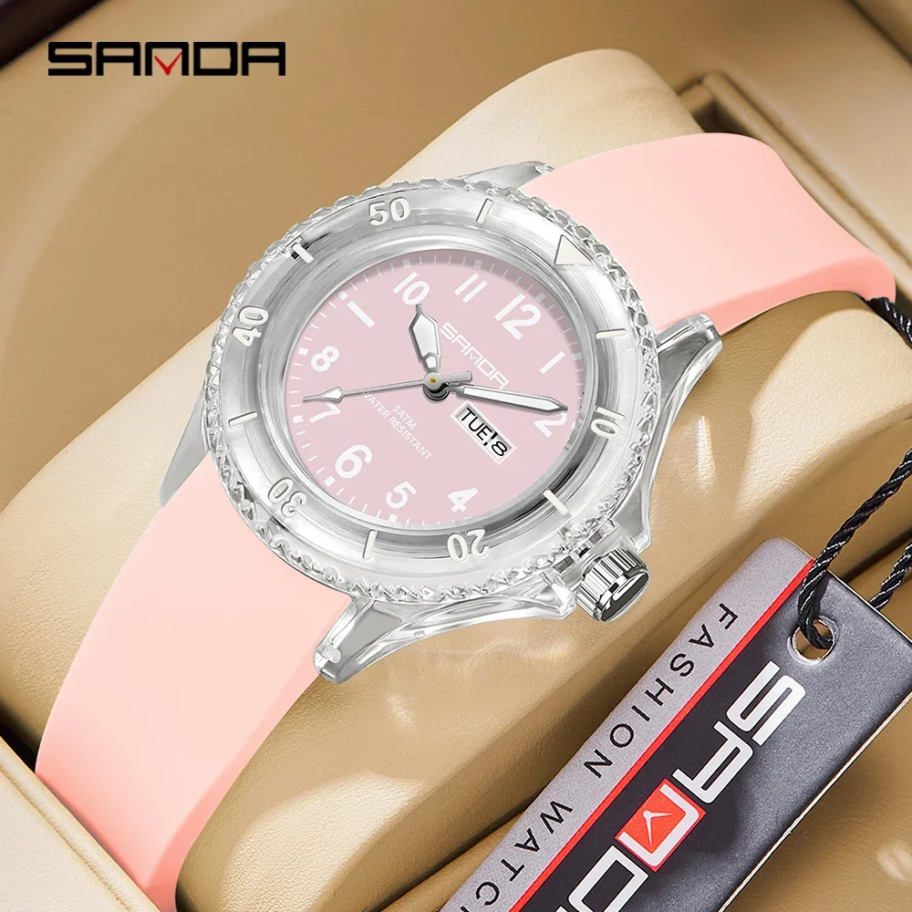 

Sanda Brand Electronic Quartz Watch Outdoor Waterproof Simple Calendar Transparent Case Popular Quartz Watch for Children 9062