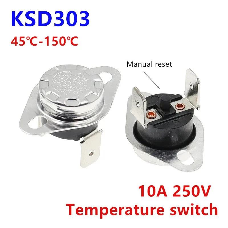 

KSD303 KSD301 10A 45-150C Degrees Celsius Manual Reset Thermostat Normally Closed Temperature Switch 65C 100C 125C 145C Degree