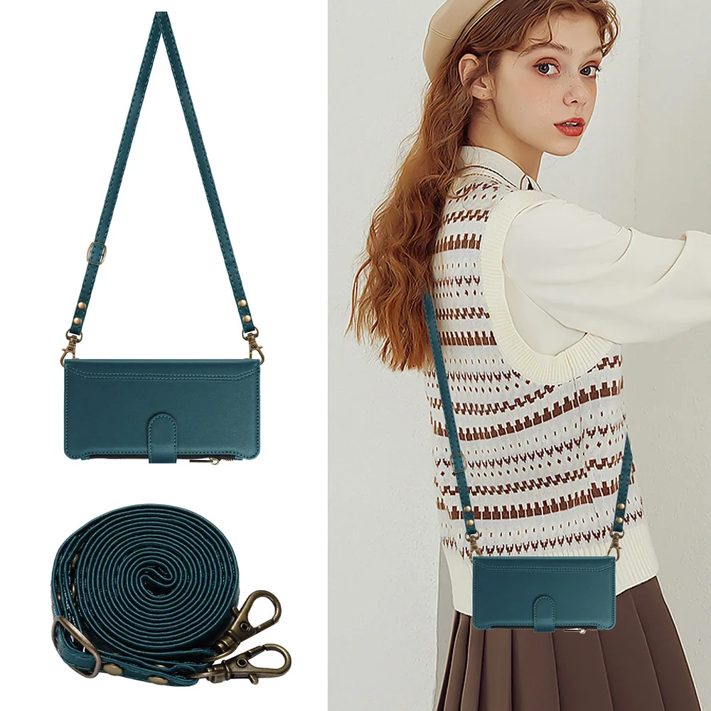 Leather Crossbody Card Wallet Phone Cover with Wrist Strap