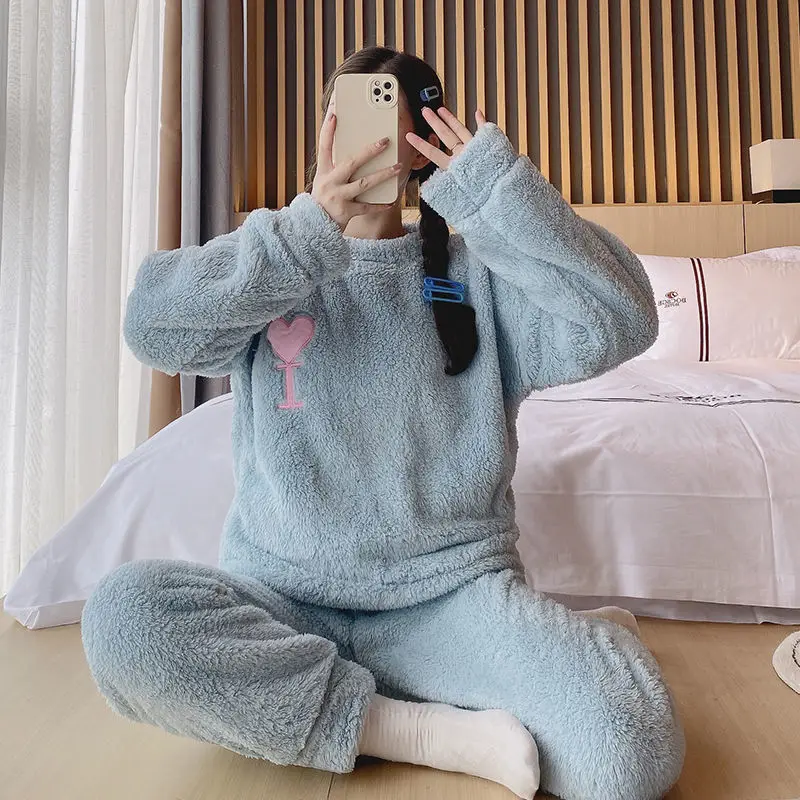 2023 New Zipper Pajamas Women Autumn Winter Loungewear Thickened Plush Coral Velvet Sleepwear Set Flannel Warm Loose Homewear