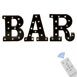 Lettres de chapiteau noires avec lumières, lettres lumineuses, lampe de Table de bureau télécommandée, pour BAR, Pub, décoration de fête 