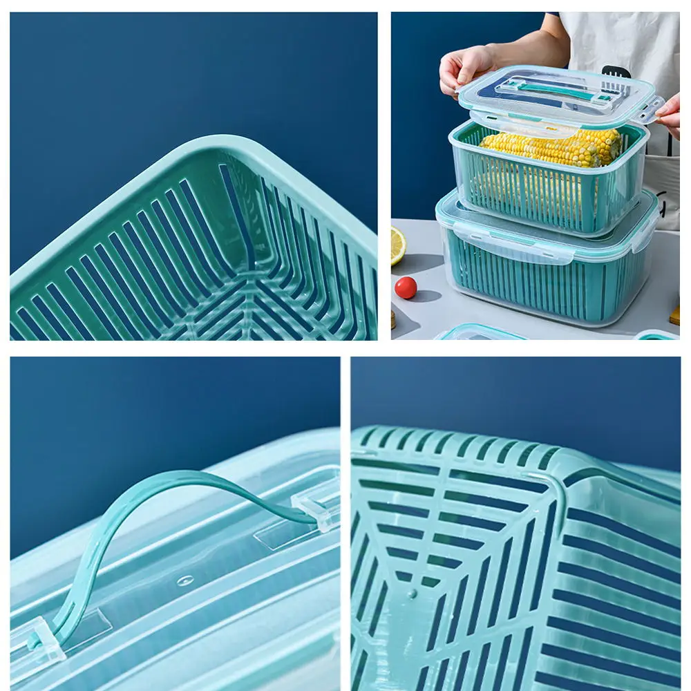 Wetproof Detachable Plastic Organizer Box With Drain Basket Fruit Fresh  Kitchen