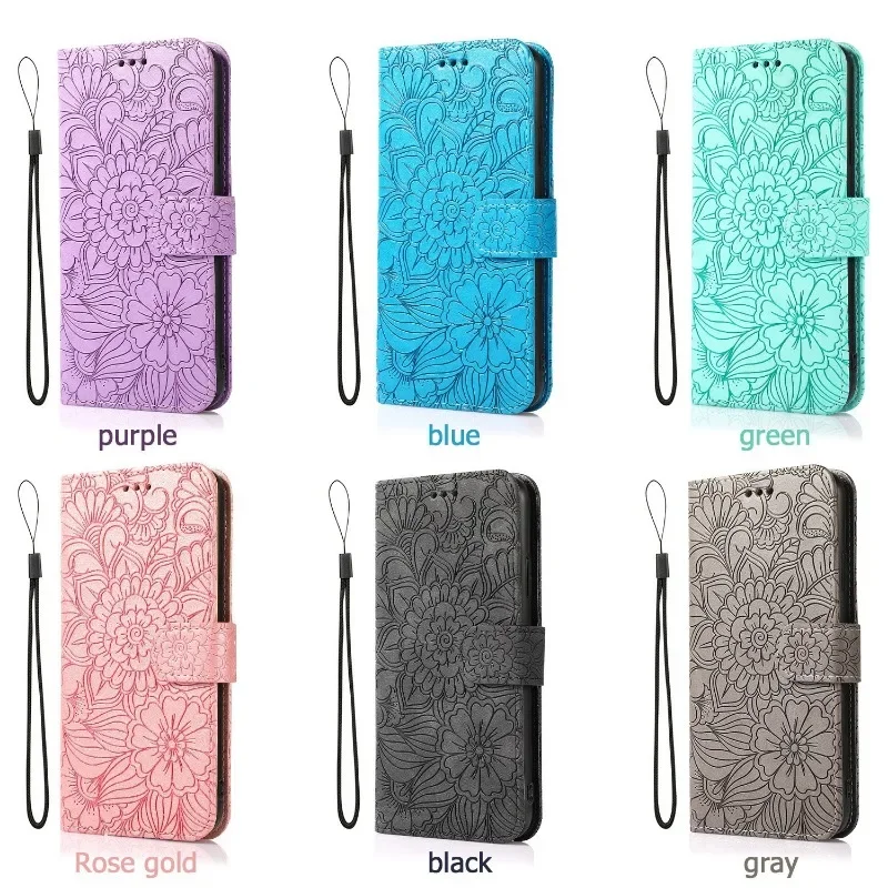 Premium Embossed Leather Wallet Phone Case with Card Holder