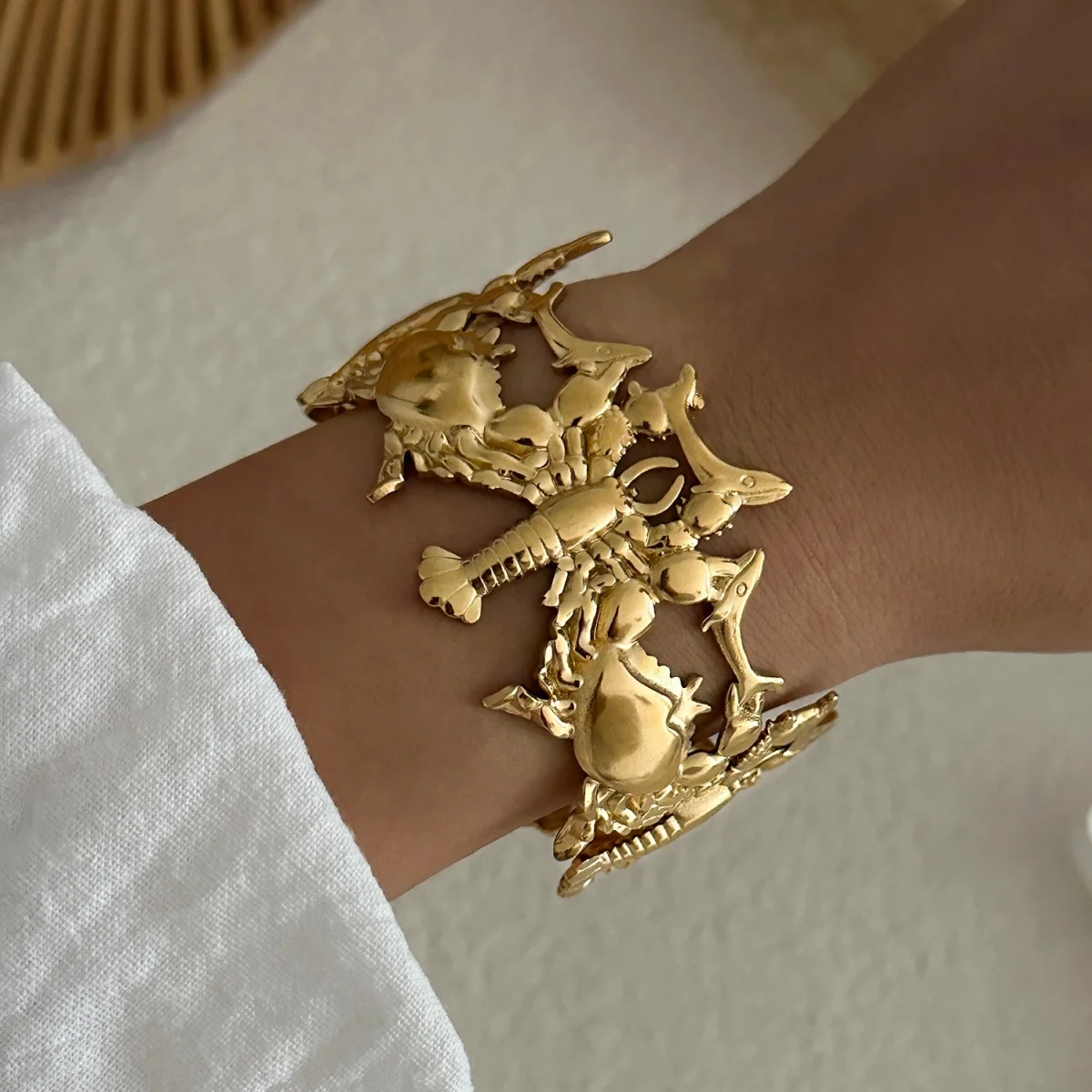 Edelstahl Spiral-Muschel-Armreifen für Damen und Herren, Punk-Sommer-Schmuck mit Krabben-, Fisch-, Seestern-, Schildkröten- und Hummer-Motiven, Strand-Schmuck – Detail 24