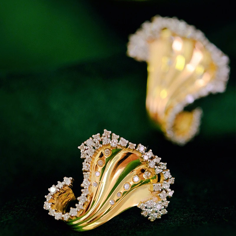 Aazuo Real Jewelry 18K Yellow Gold Real Diamonds 0.72ct Irregular Leaf Stud Earring For Woman Upscale Trendy Wedding Engagement
