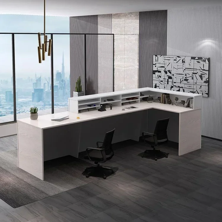 Commercial Luxury Style Design White Salon Reception Counter Front Desk Nail Lobby Reception Desk