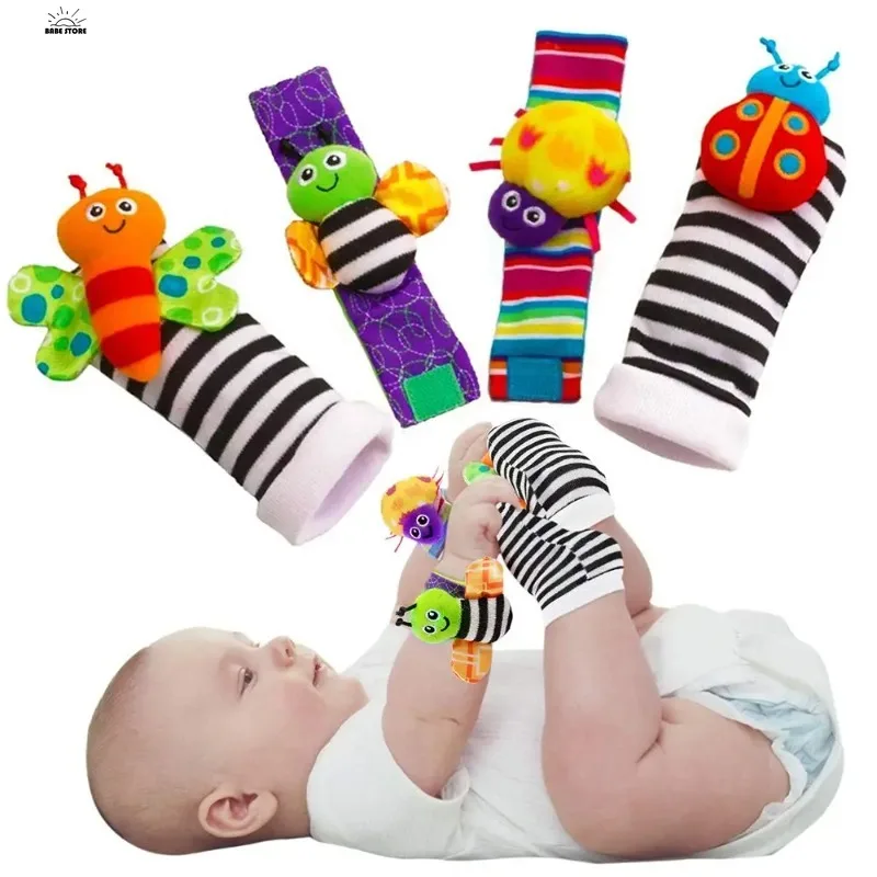Baby Infant Rattle Socks Wrist band Toys Insect Cartoon Animal Comforting Plush Toy 3-6 to 12 Months Girl Boy Learning Toy 1
