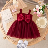 Bébé fille été nouveau nœud couleur unie fronde tricot gonflé décontracté fille enfant robe mignon Simple bébé filles robes de princesse 5