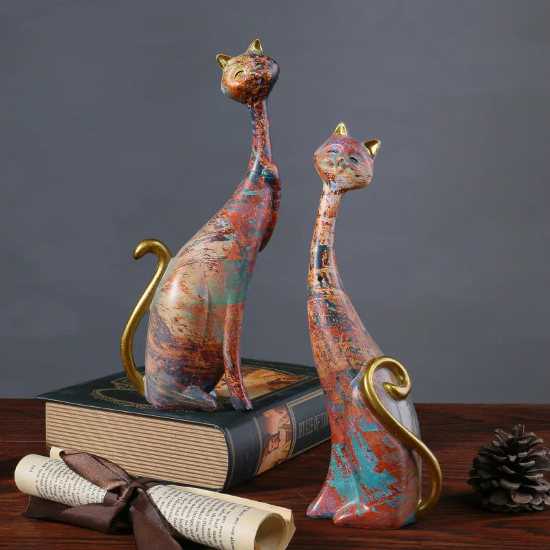 

European Creative Abstract Oil Painting Cat Decoration Holiday Gifts Resin Crafts Bedroom Table Porch Cat Decoration