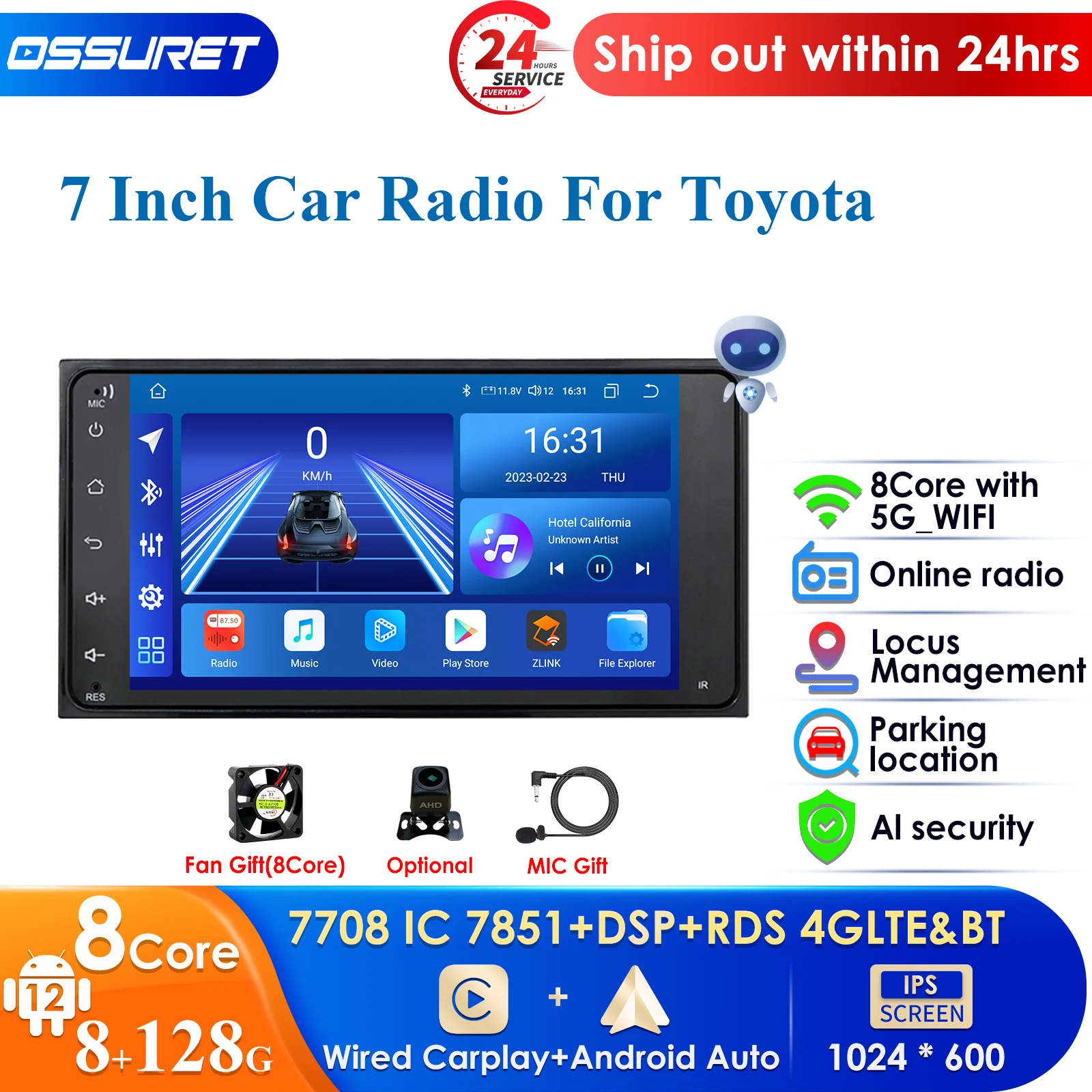 Carplay 4G 7 ''Autoradio Android Per Toyoda Hilux,Terios,Land Cruiser 100,4Runner,Vios,Prado,Yaris,Auris Navi Gps 2Din Autoradio