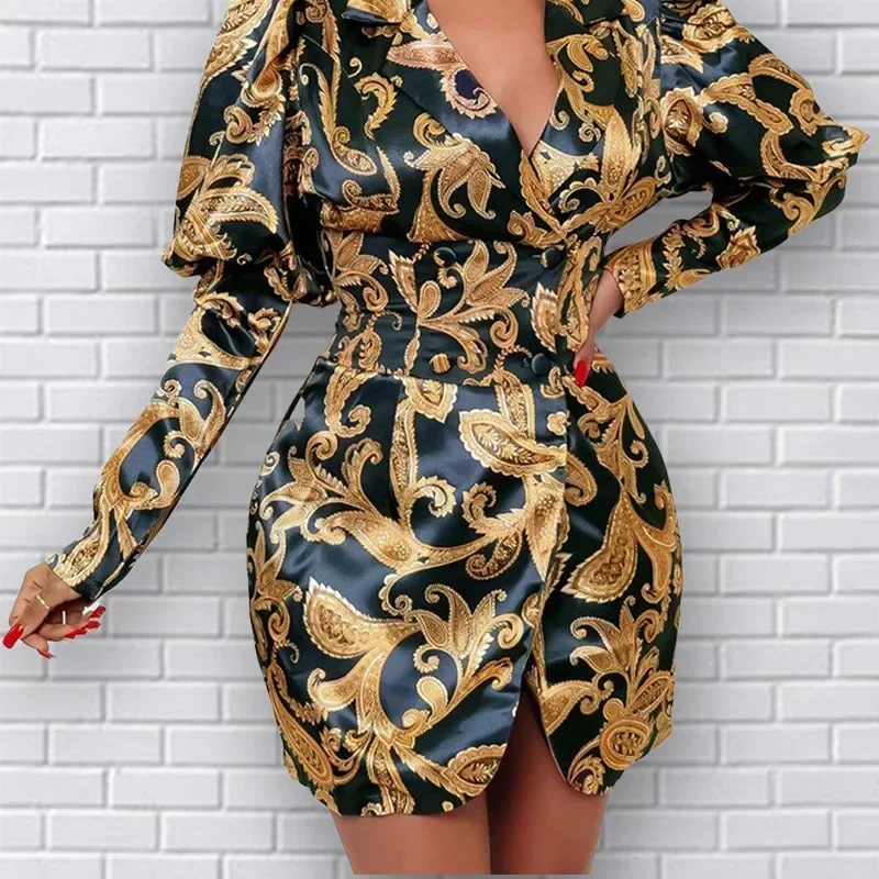 2022 Autumn/Winter Retro Print Tie Dye Women's Blazer Fashion Long Sleeve Office Sexy Ladies Casual Y2K Western Fit Dress Jacket