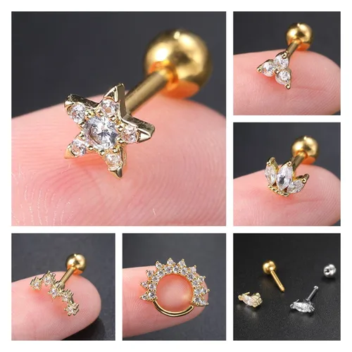 여성을 위한 1PC 귀 피어싱 귀걸이 작은 지르콘 스타 귀 Tragus 헬릭스 피어싱 바디 액세서리 쥬얼리 선물 무료 배송 CC00 3