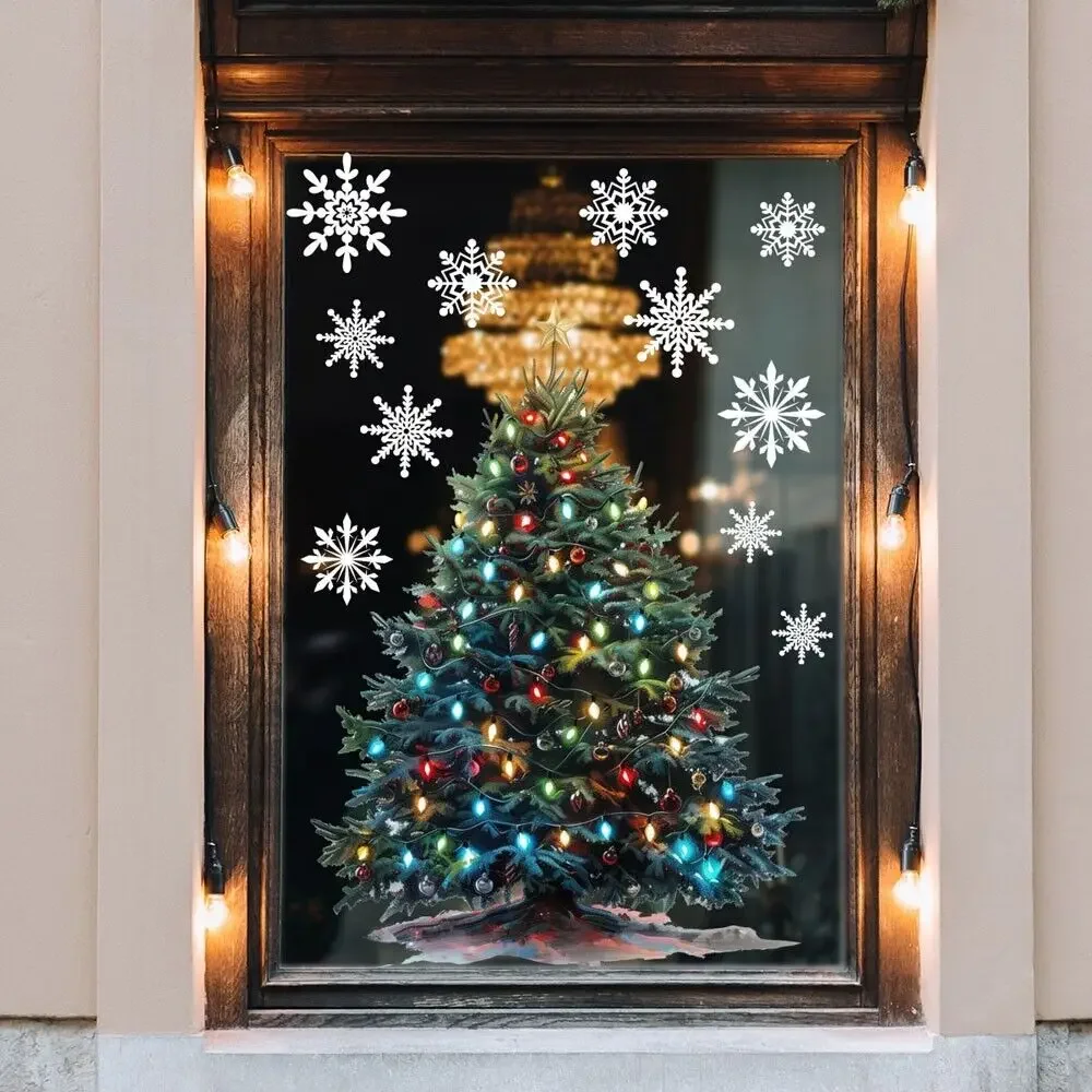 Christmas Decoration Stickers Cartoon Santa Claus Xmas Tree Snowman Elk Window Glass Static Stickers Happy New Year Decor