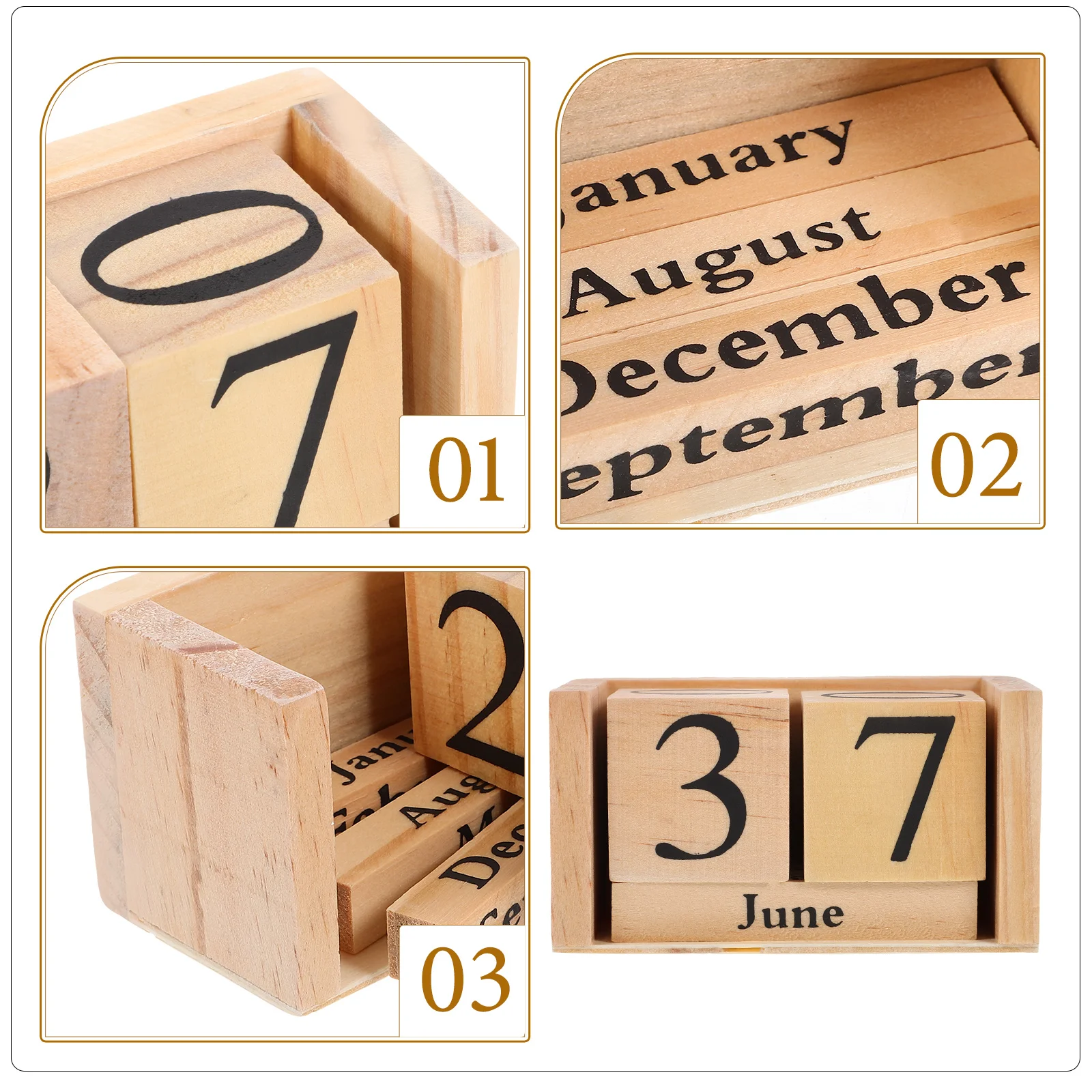 Wooden Block Calendar For Desk - Black And White Decor