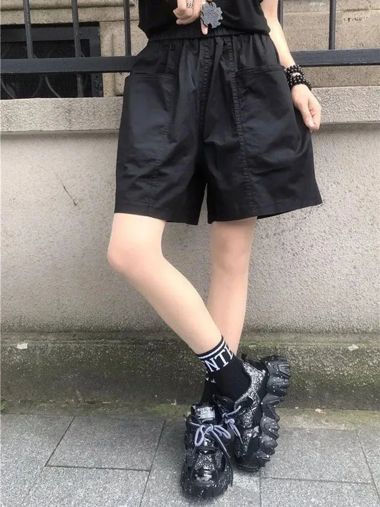 

Шорты женские тонкие в стиле ретро, Свободные повседневные уличные штаны, спортивные короткие брюки большого размера с большими карманами, Одежда на лето