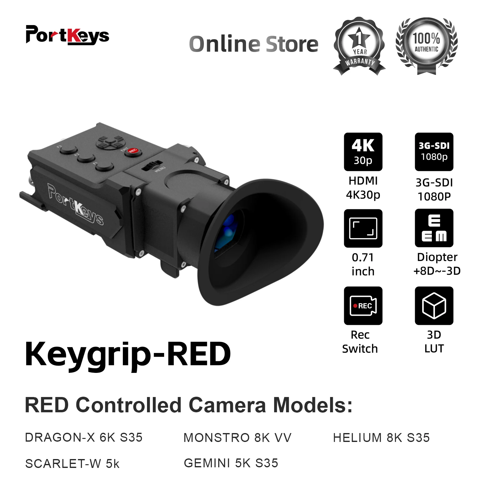 Portkeys Oeye-Red 4K 3G-Sdi/Hdmi Electronic Viewfinder 1920 X1080 Menu Telecamera Di Controllo Per Red Dsmc2/Monstro 8K Vv/Helium 8K S35