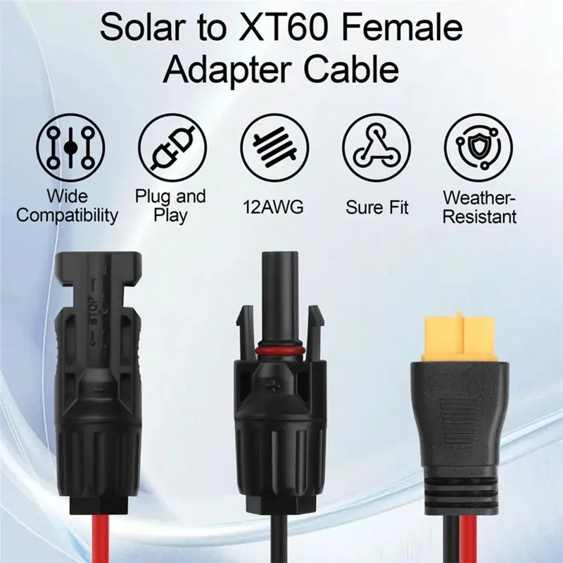 휴대용 발전소용 B67C, 태양광 패널 2PCS XT60 여성용 어댑터 케이블 RV 캠핑용 12AWG 커넥터 오프그리드용