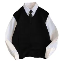 

2022NEW Men Sweater Vest Solid Autumn Simple V-neck All-match Knitted Sleeveless Sweaters Male Ins Chic Korean Preppy Style